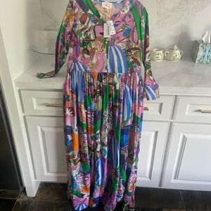 Vibrant Multicolor Floral Print Maxi Dress - Long Sleeve